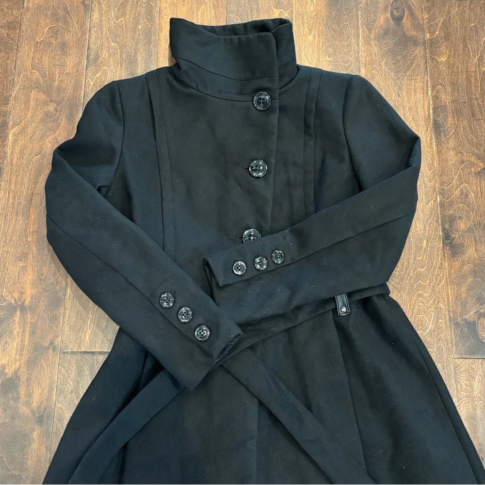 Steve Madden Juniors’ Black Belted Skirted Coat - Picture 2 of 16